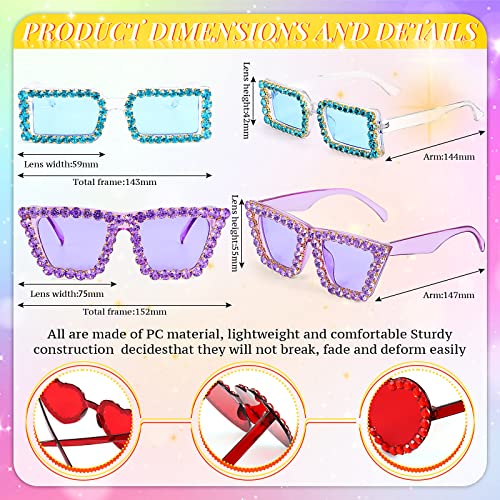 Xuhal 8 Pairs Women Rhinestone Sunglasses - Irregular Crystal Oversized Festival Sunglasses with Retro Thick Frame for Summer Disco Party4