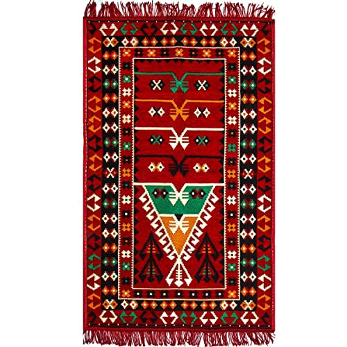 Small Tribal Area Rugs For Indoor Entryway | Woven Kilim Runner Carpet For Aesthetic Baths Or Kitchens|2X3 Feet (27X46 Inch)| Lightweight Accent Rug #TOP19