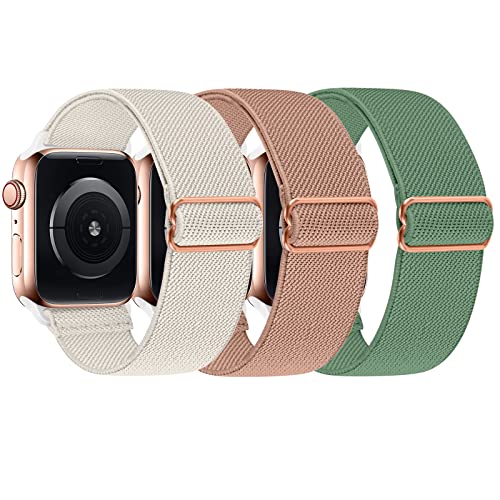 Adjustable Braided Solo Loop Bands Compatible with Apple Watch 38mm 40mm 41mm 42mm 44mm 45mm 49mm, Stretchy Nylon Sport Elastic Wristbands Women Men Straps, 3 Packs