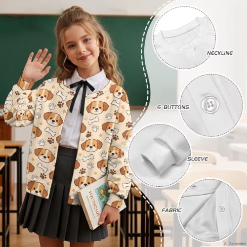Image of Girls Cardigans Sweater Long Sleeve Crew Neck Button Down Sweaters School Outerwear for Kids Fall Winter Tops