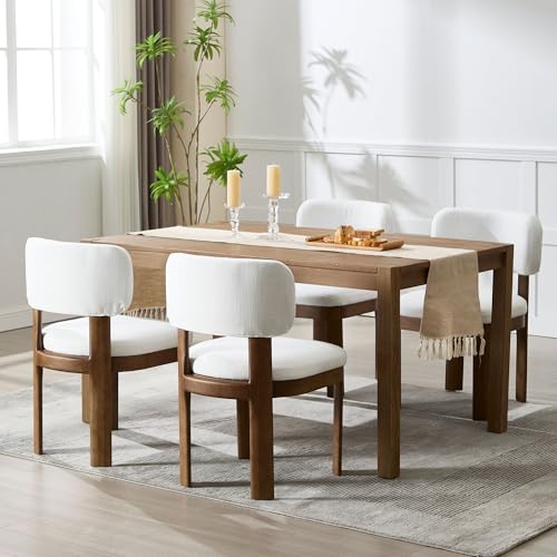 Wahson Beige Upholstered Dining Chairs Set of 2, Mid Century Modern Linen Dining Room Chairs with Hardwood Legs and Padded Back, Farmhouse Kitchen Chairs Cozy Accent Chair
