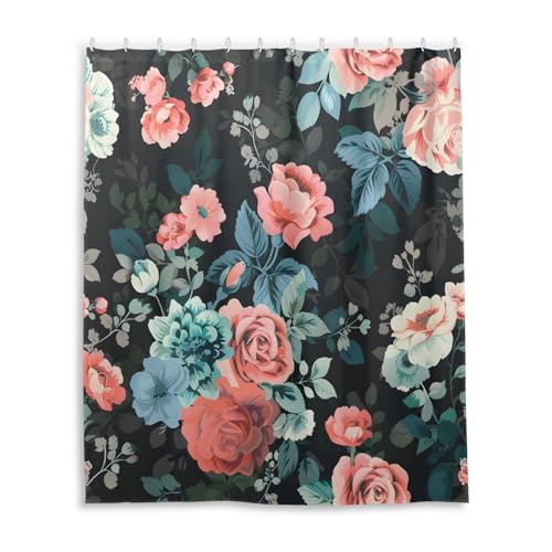 DUOBU Rose Flowers Shower Curtain Washable Waterproof Fabric Bath Curtain 60x72Inch Shower Curtains with Hooks for Bathroom Decor