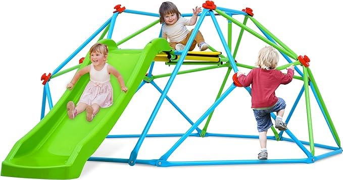Zupapa Climbing Dome with Slide Max Load 440Lbs, 8FT Jungle Gym Monkey Bar for Backyard, 2 in 1 Outdoor Climbing Frame Toys for Toddlers Playground Set, Geometric Dome Climber for Kids Age 3-8