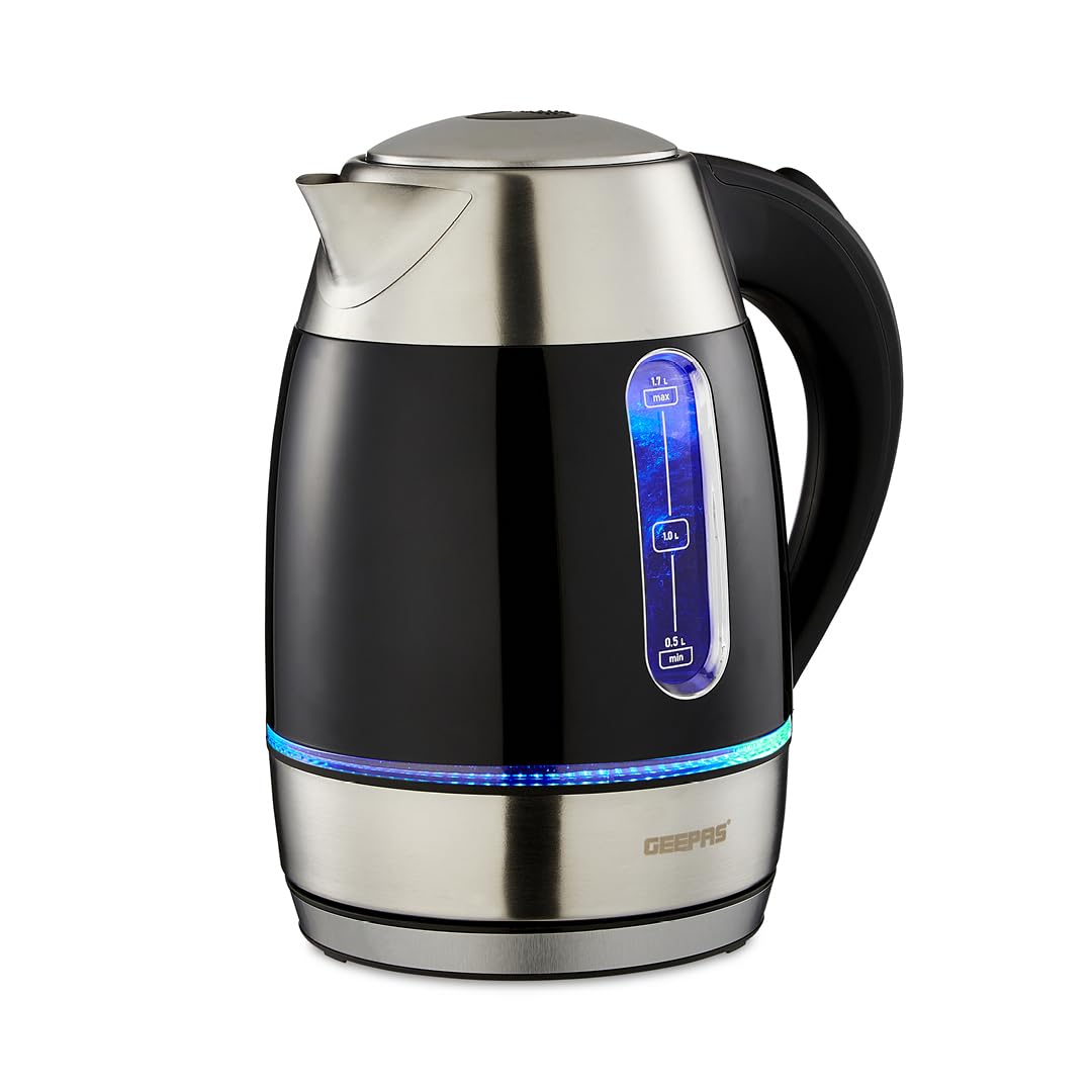 Geepas 1.7L Glass Electric Kettle Black Illuminating Led 2200W Rapid Boil from B&Q