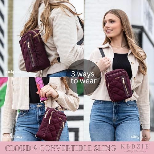 KEDZIE Cloud 9 Quilted Puffer Convertible Sling Bag (Black) & Embroidered Interchangeable 2-Inch Bag Strap (Impressionist)4