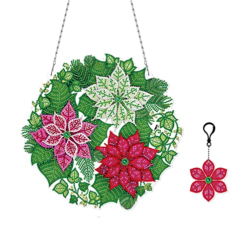 ycyingcheng Weihnachten Diamant Malerei DIY Hängende Weihnachtsblume Kranz Kit, handgemachte DIY Diamant Malerei PVC Hängende Dekor, Home Wand Anhänger Kränze Cover