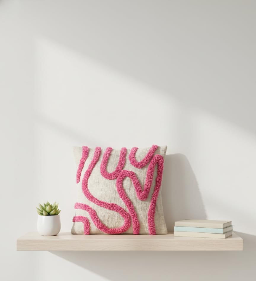 Image of Furnistitchs Premium Decorative Throw Cushion Pillow Cover Boho Home Decor - Living Room Bedroom Couch Sofa Cushion Covers 16 inch x 16 inch (1, Pink Zigzag)