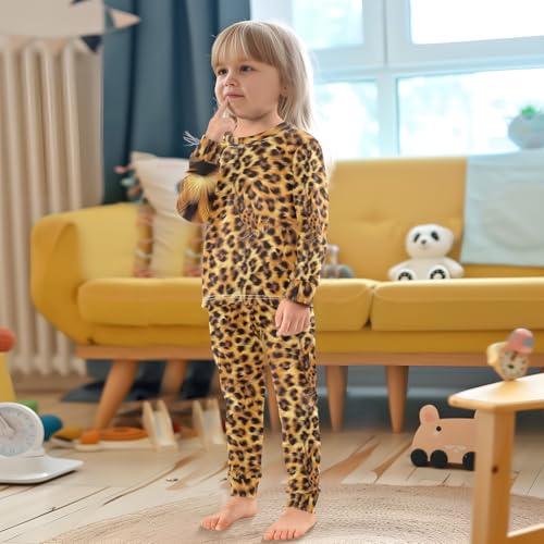 ALAZA Furry Cheetah Leopard Print Pajama Set Pijamas Para Niños Long Sleeve Sleepwear4