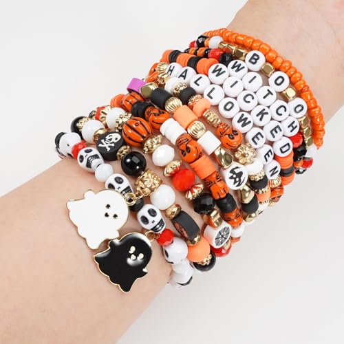 Jocbean Independence Day Halloween Bracelets Stackable Bracelet for Women Handmade Christmas Beaded Stretch Bracelet2