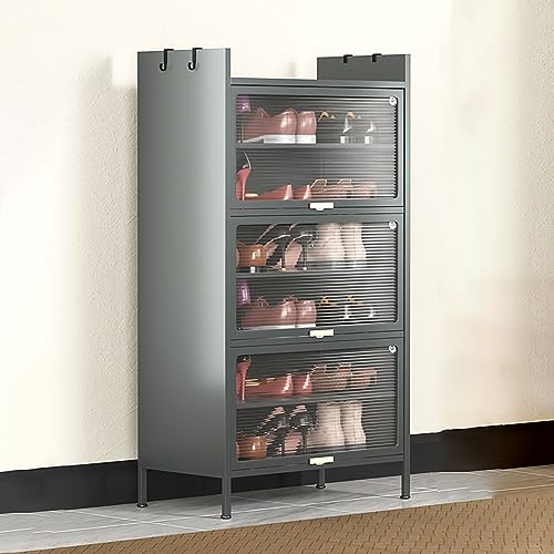 Space Saving Shoe Storage, Entryway Narrow Shoe Rack Storage with Doors, with Storage Shelf & Top Cubby, for High Heels, Entryways, Hallways, Closets, for Entry,Dark Gray-60CM_SIX Floors