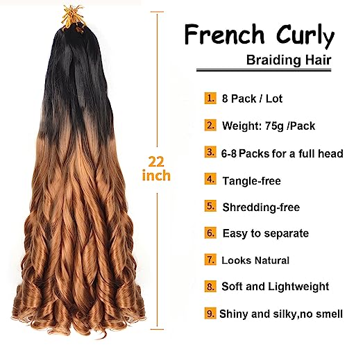 French Curly Braiding Hair 22 Inch 8Pack/lot Loose Wavy Spiral Curl Braids Crochet Hair Deep Wave Synthetic Extensions Pre Stretched Bouncy Braiding Hair(1B/30) - Image 2