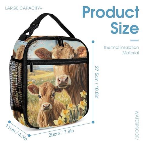 Cow Mama And Little 3 PCS Backpack Set Casual Daypack with Insulated Lunch Bag & Pencil Case4