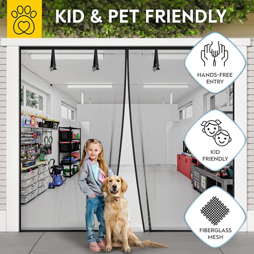 Image of AUGO Garage Door Screen Magnetic Closure - Garage Screen Doors for 1 Car Garage Pull Down - Magnetic Screen Door Mesh - Heavy Duty Weighted Bottom- Pet & Kid Friendly - Keep Open Feature - 8' x 7'