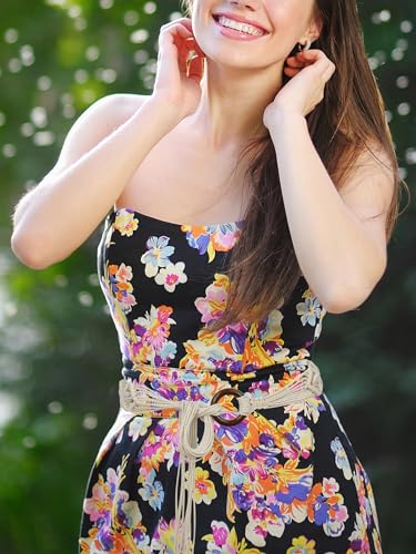 TeeYee Women's Waist Belt Adjustable Boho Style Handwoven Tassel Rope Tie with Wooden Beads Braided Chain for Dress 6