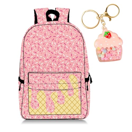 Ice Cream Drip Backpack, 2025 New Cute Aesthetic Backpack, Ice Cream Bookbag Large Capacity (Pink)