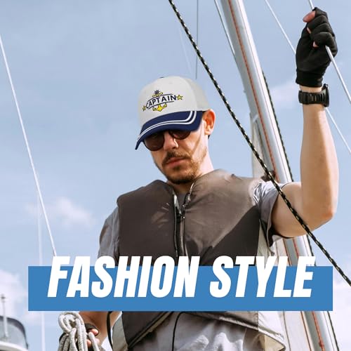 Image of Captain and First Mate Hat for Men Women, Cool Gifts for Boat Owners or Costume, White /Blue