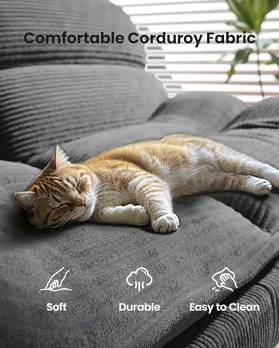 Image of Amada Convertible Futon Sofa Bed - Corduroy Loveseat with Adjustable Backrest & Armrests, Thickened Seat Cushion, Small Space Sleeper Couch for Apartment, Study Room & Office（Gray，66 Inch ）