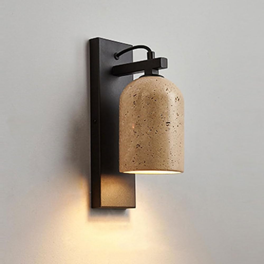 HEBXMF Wabi Sabi Style Yellow Travertine Wall Lamp, E26 Bulb Natural Stone Wall Light, 10.6in Interior Wall Sconce, Bedroom Entrance Living Room Decorative Lighting Fixtures