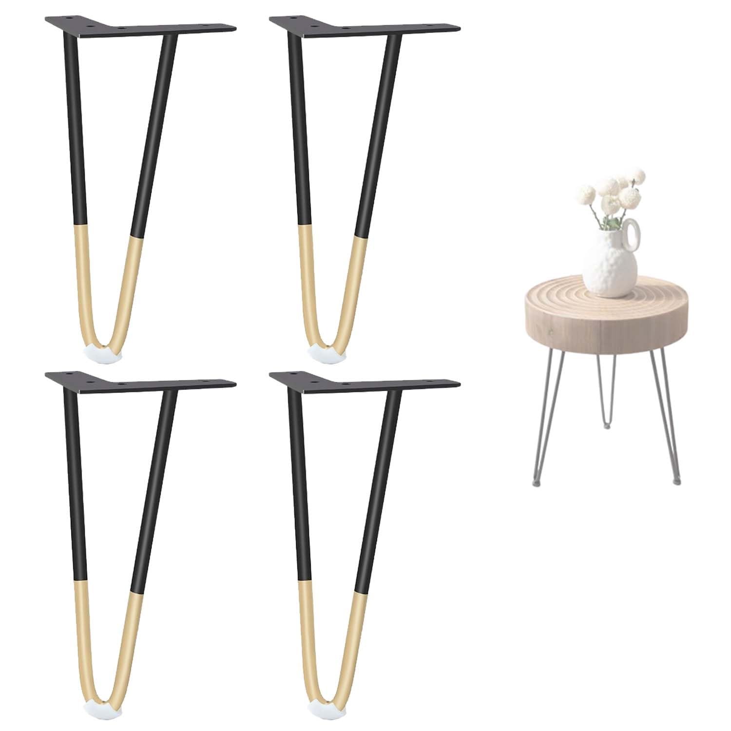 Gambe per mobili in Metallo, Set di 4 Gambe per tavolino da caffè con forcina per Comodino e scrivania (Oro Nero, 12 Pollici)