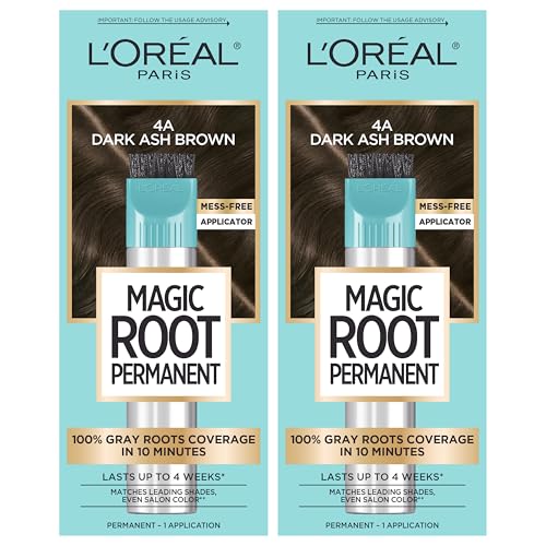 Image of L'Oreal Paris Magic Root Permanent Hair Color Kit, 100% Gray Hair Coverage In Just 10 Minutes, Precision Brush Applicator for Seamless Application, 4A Dark Ash Brown (2 Count)