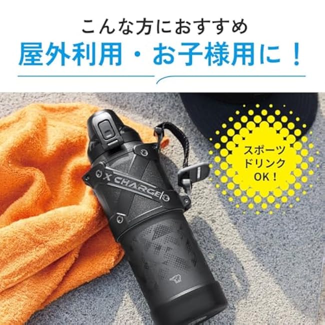 ZOJIRUSHI SD-HB10-BA Cool Bottle Water Bottle, 3.3 gal (1.0 L), Sports Type, Seamless Stop, Impact and Abrasion Resistant Protective Armor, Black