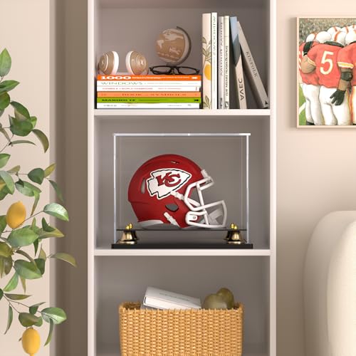 XINISS Mini Football Helmet Display Case Self-Assembly Dustproof Acrylic Display Case for Mini Football Helmet Baseball Motorcycle Helmet with Metal Bell Base (8.3x6.3x7.1 inch)
