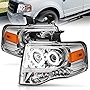 AmeriLite Chrome Xtreme LED Halos Projector Headlights for 2007-2014 Ford Expedition - Passenger and Driver Side