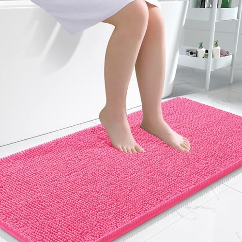 Image of OLANLY Large Bathroom Rugs 50x30, Extra Soft Absorbent Chenille Bath Rugs, Rubber Backing Quick Dry, Machine Washable Bath Mats for Bathroom Floor, Tub and Shower, Home Decor Accessories, Hot Pink