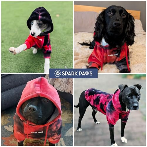 Image of Spark Paws Dog Hoodie - Premium Dog Sweater for Small, Medium, and Large Dogs | Warm Outfits for French Bulldogs, Pitbull, Puppy, Winter Jacket Alternative - Red & Black - 3XL