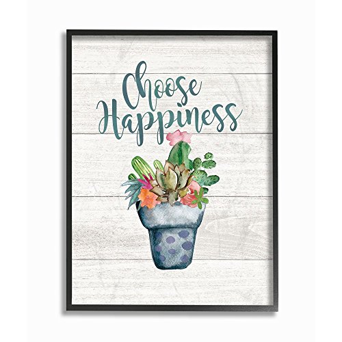 The Stupell Home Decor Collection Choose Happiness Cactus Succulents Watercolor Framed Giclee Texturized Art, 11x14, Multicolor