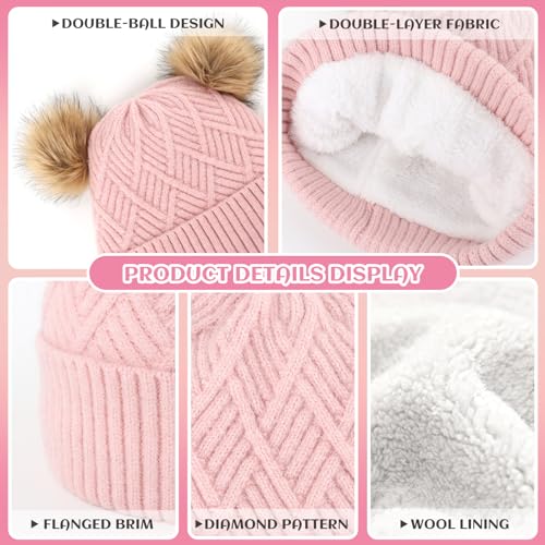 Kids Winter Hats and Scarf Sets Baby Beanie Double Pom Pom Toddler Winter Hat for 2-12 Year Old Boys and Girls.3