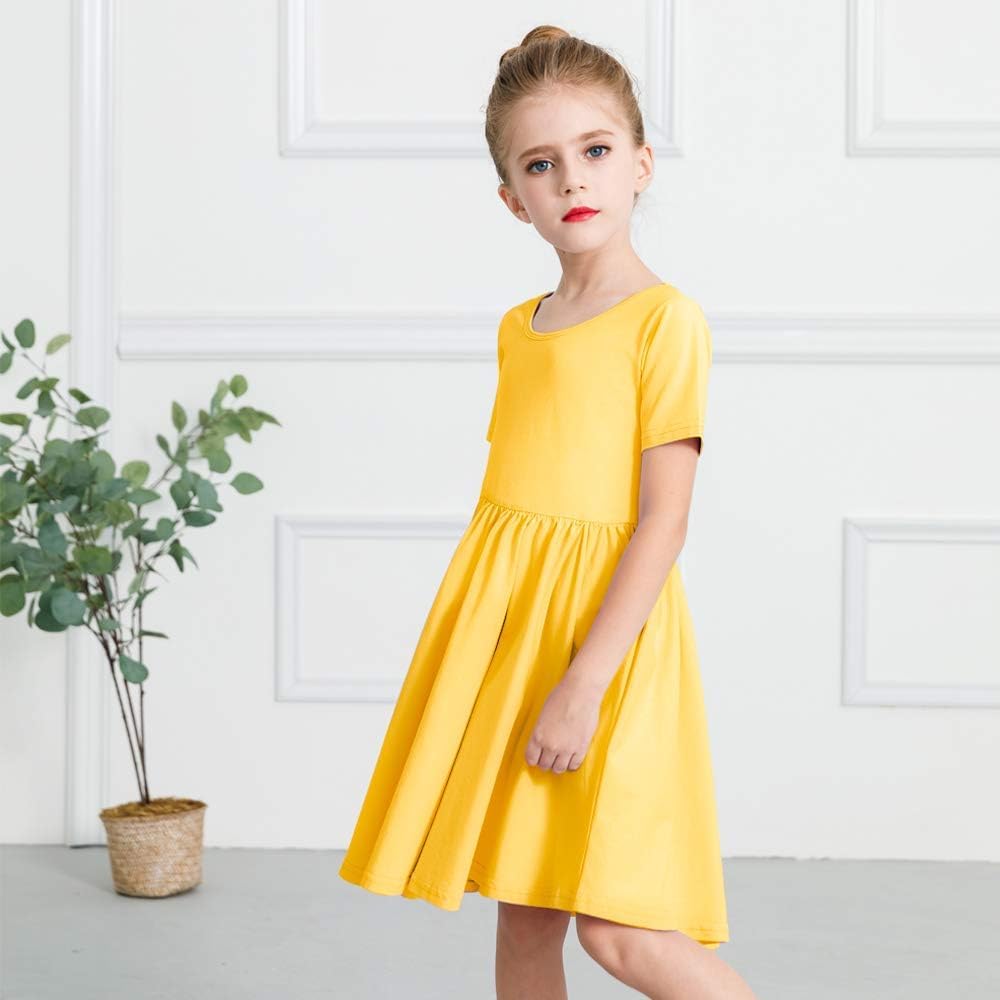 Stelle Girls Short Sleeve Dress Summer Kids Toddler Skater Twirl A Line Solid Color T-Shirt Dress for School Casual 3-12 Y - Image 3