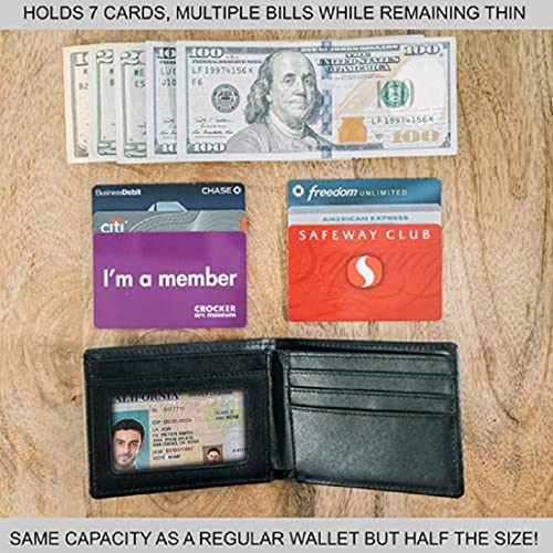 Image of Contacts Men's Genuine Leather Wallet | RFID Blocking Bifold Wallet for Men | Up to 8 Card Slots Including 1 ID Window (Black)