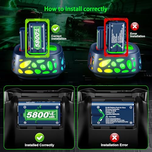 ponkor 4x5800mwh rechargeable battery pack for xbox fast charging station for xbox series xsoneone sxelite controller batteries xbox battery pack with charger