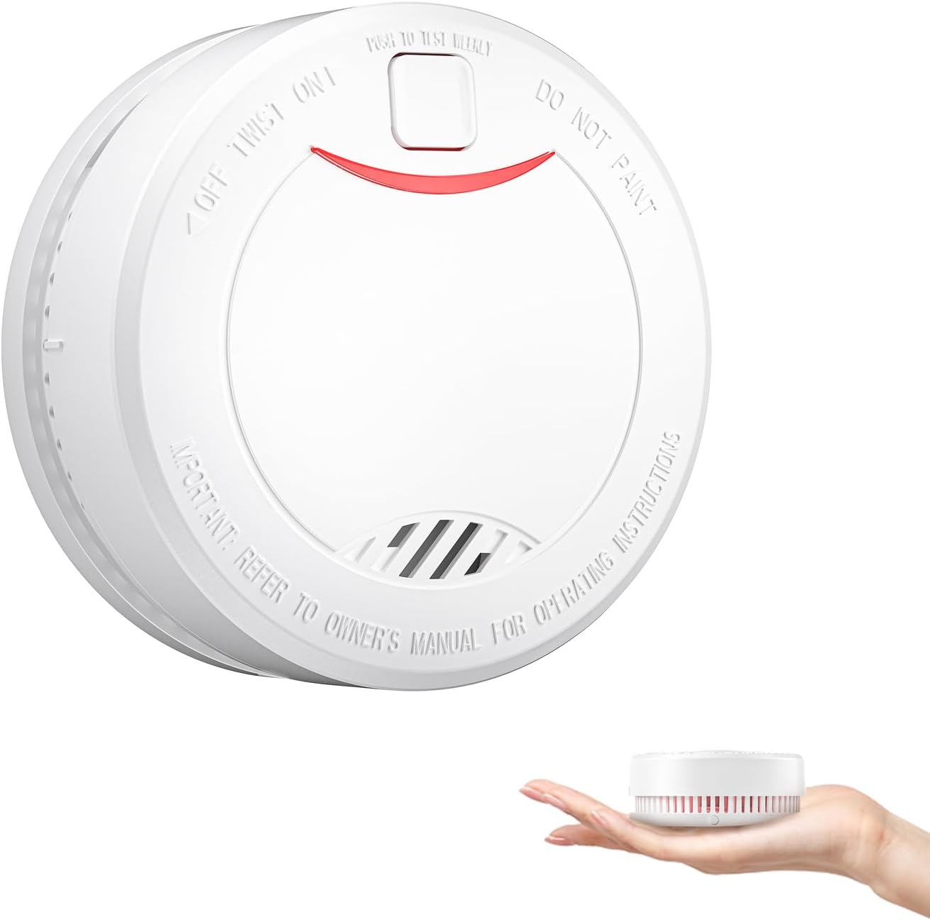 Heiman Détecteur de Fumée Photoélectrique 10 Ans - Certifié DIN en 14604, VDS et LPCB - Alarme d'Incendie Pile de 10 Ans - Bouton de Test/Silencieux - 85 DB - Blanc (Pack de 1)