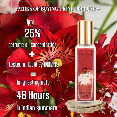 Image of Dionii WILDFIRE Womens Eau De Parfum Perfume | Long Lasting Jasmine Fragrance With Bergamot & Orange, 20 ML