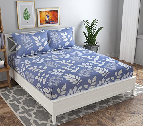 Image of HOMEKART Prime Collection Microfiber Double Bed Bedsheet with 2 Pillow Covers | Soft, Wrinkle-Free & Breathable | 164 TC Floral Printed Bed Sheet Set (Blue, 90x88 Inches)