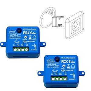 LoraTap 2 Piezas Interruptor WiFi Inteligente Módulo de Interruptor Inalámbrico Temporizador Control Remoto por App iOS o Android, Compatible con Alexa Echo e Google Assistant, 10A/2500W