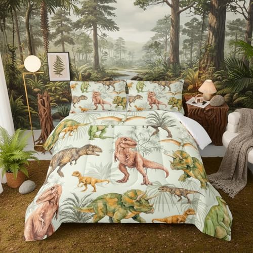 Image of QOOMO 3D Dinosaurs Kids Bedding Set, Black Jurassic Animals Comforter Full Size, Suitability Girs and Boys Black Decorate a Room 1 Comforter Set 2 Pillowcases