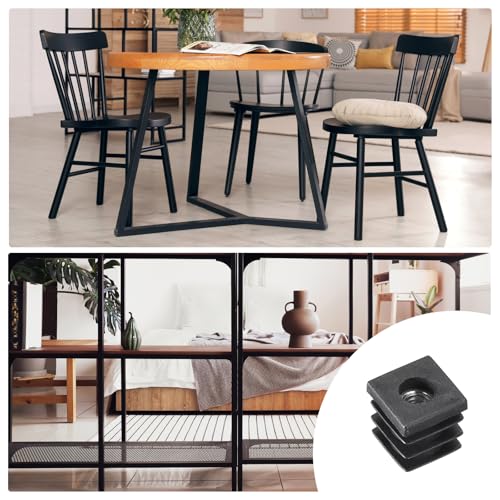 Image of uxcell 4Pcs Inserts for Square Tubes with M6-1.0mm Thread, for 0.63 inchx0.63 inch OD Square Tube, Black Plastic Plug Caster Insert Chair End Caps Furniture