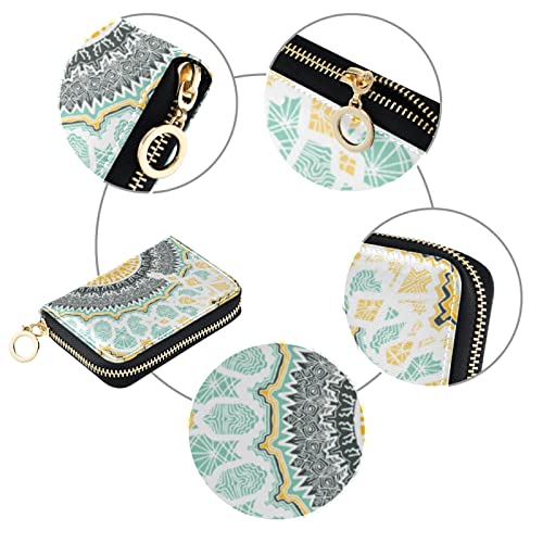 Hand drawn Ethnic Gold Mandala Arabic, Indian, Turkish and OttomanGrey Credit Card Coin wallet, RFID Blocking Compact Women Leather Card Holder, Key Change Organizer, Zipper Purse Clutch Pouch3