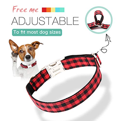 Timos Dog Collar for Small Medium Large Dogs,Adjustable Soft Puppy Collars with Metal Buckle,Black Red Plaid,S Length 9… - Image 7