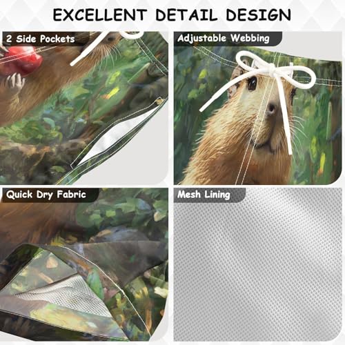 DOMIKING Capybara Forest Green Boys' Pull On Swim Trunks Quick Dry Boardshorts with Mesh Lining for Swimming Hiking M3