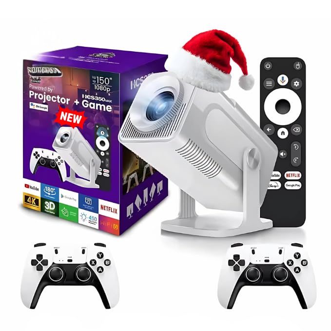Velaryx Projecteur Console HSC 350 MAX 2025 – Console portable avec projecteur 4K FULL HD, Projecteur Gaming Retro, Consoles Rétro, Manette de Jeu Sans Fil, HDMI, WiFi, Applications, Home Cinéma