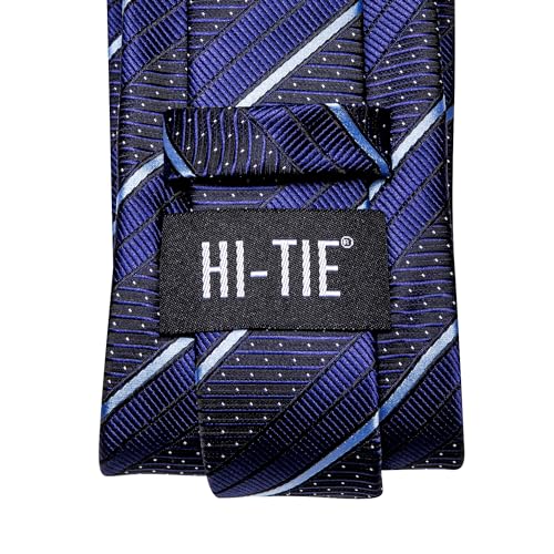 Image of Hi-Tie Silk Ties for Men Plaid Paisley Striped Necktie Pocket Square Cufflinks Set Formal Business