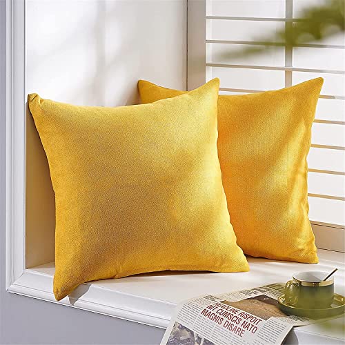 Top Finel Yellow Decorative Throw Pillow Covers Soft Chenille Large Pillowcase Solid Euro Cushion Case Square Pillow Cover 26 X 26Inch For Living Room Bed Sofa, Pack Of 2, Mustard Yellow… #TOP4