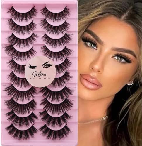 Selina Lashes Faux Mink Fluffy Wispy False Eyelashes 25mm 3D Dramatic Faux Mink Eyelashes D Curl Long Fake Lashes