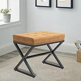 Czlolo 20" W×18“H Leather Vanity Stool with Metal X Base, Modern Upholstered Tufted Ottoman Bench fo