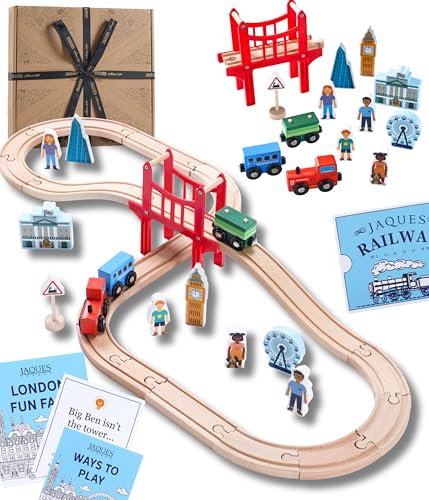 Jaques of London Wooden Train Set | London-Themed Toy Train Set with Track, Figures & Buildings | Sustainable Wood Toys | Toddler Toy Age 3 4 | Since 1795