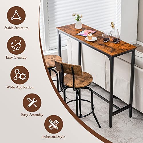 Giantex 48" Narrow Console Table - Long Bar Table, Rectangular Kitchen Dining Table W/Steel Frame, Adjustable Feet, Pub Table Counter Height Table, Sofa Side Table For Entryway, Hallway, Entry Table #TOP5